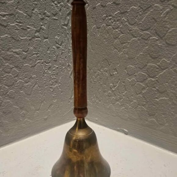 Long Wood Handled Dinner Bell School Bell 9" - Picture 1 of 4